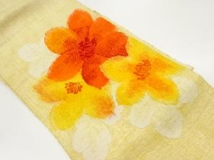 手織り真綿紬花模様織出し名古屋帯